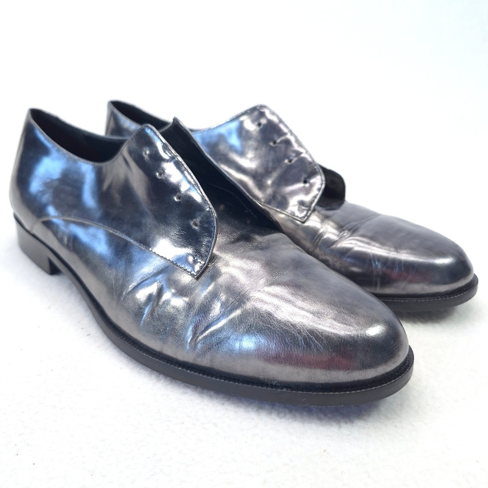 Diane von Furstenberg Metallic Pewter Leather Almond Toe Oxford Shoes 9 1/2 B